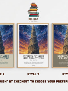 Stories of Your Life and Others bookish print in frame leaning in hallway – sci fi wall art