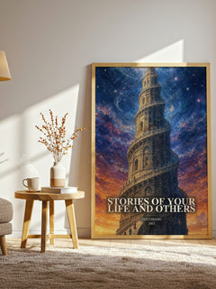 Stories of Your Life and Others watercolour print in frame leaning in hallway – sci fi wall art
