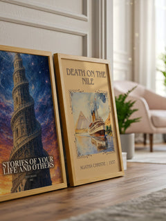Stories of Your Life and Others watercolour print framed by window – literary home decor