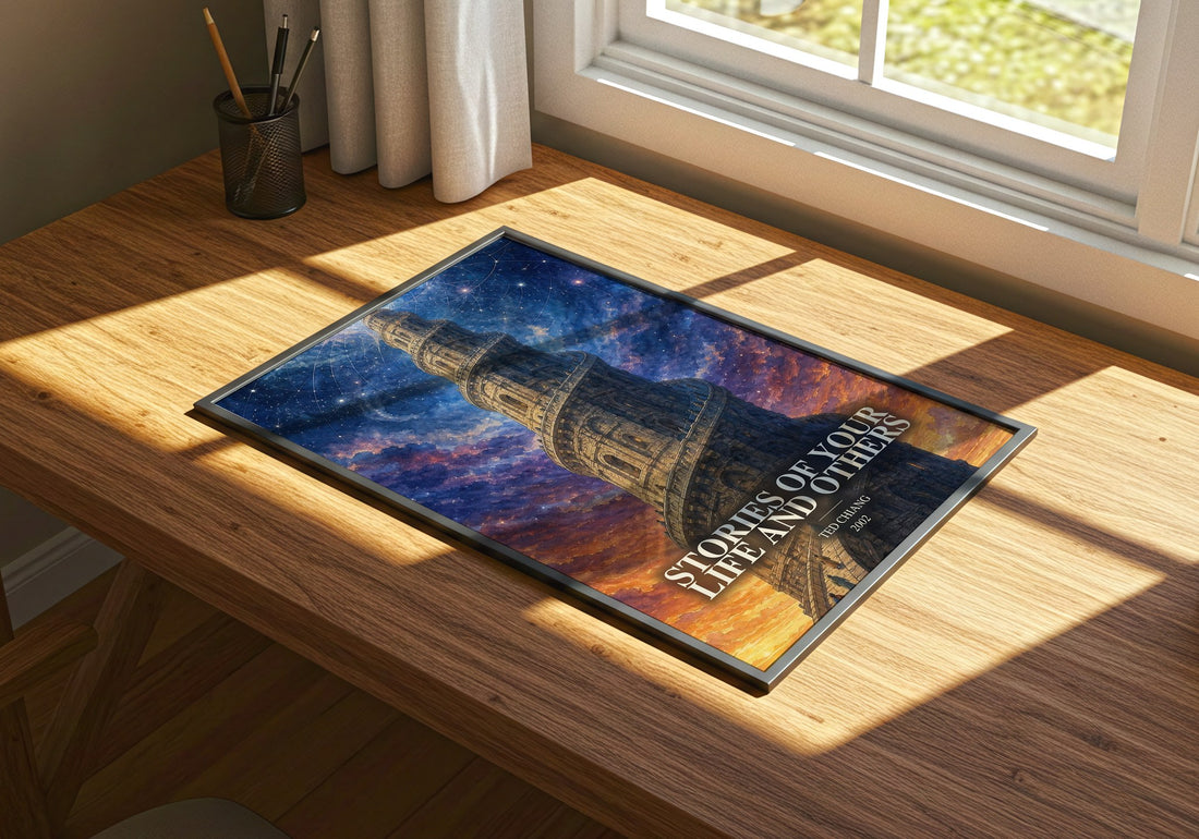 Stories of Your Life and Others watercolour book poster framed on wall – sci fi wall art