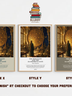 The Merchant and the Alchemist's Gate bookish print in frame leaning in hallway – sci fi wall art