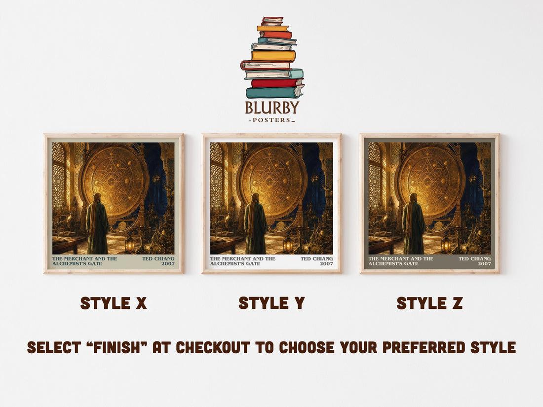 The Merchant and the Alchemist's Gate literary print in frame leaning in hallway – sci fi wall art (mockup)
