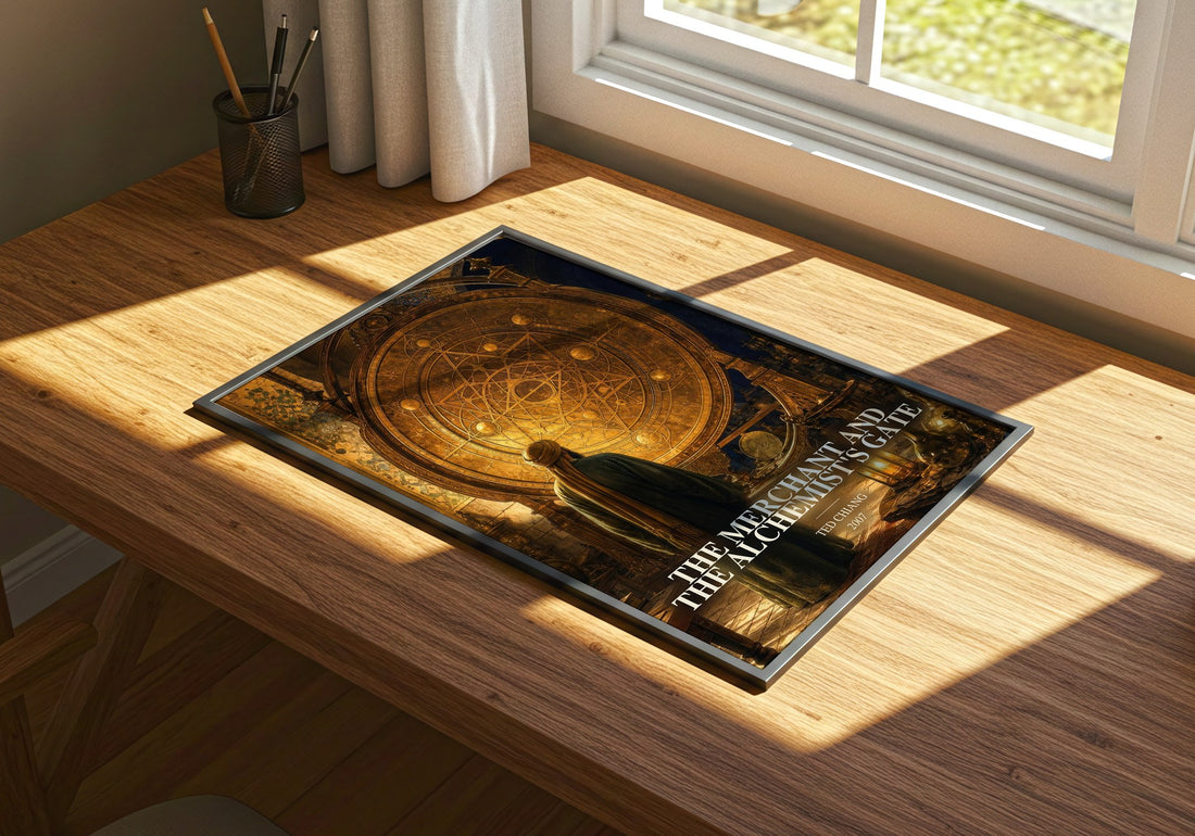 The Merchant and the Alchemist's Gate watercolour book poster framed on wall – sci fi wall art