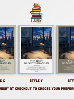 The Best of Subterranean bookish print in frame leaning in hallway – sci fi wall art