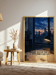 The Best of Subterranean watercolour print in frame leaning in hallway – sci fi wall art