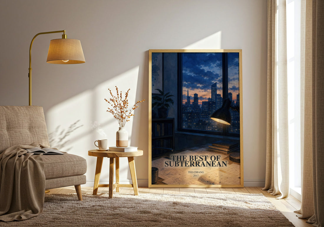 The Best of Subterranean watercolour print in frame leaning in hallway – sci fi wall art