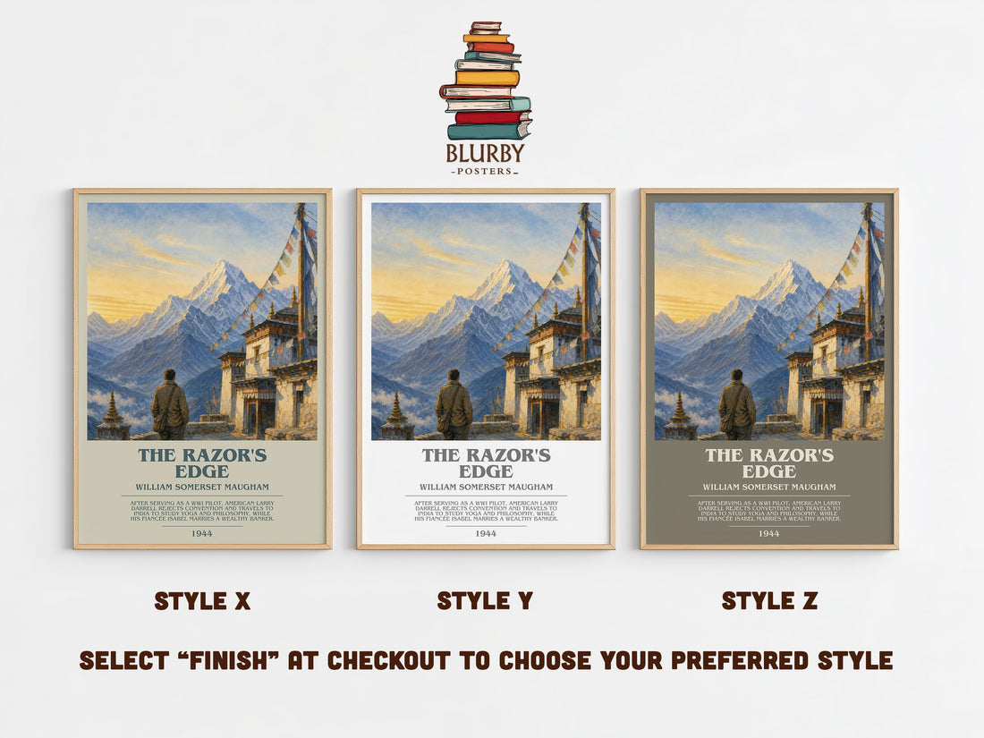 The Razor's Edge bookish print in frame leaning in hallway – literary fiction wall art (mockup)