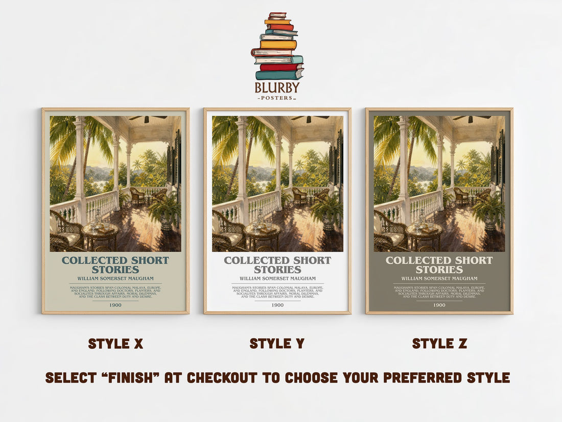 Collected short stories bookish print in frame leaning in hallway – classic literature wall art (mockup)