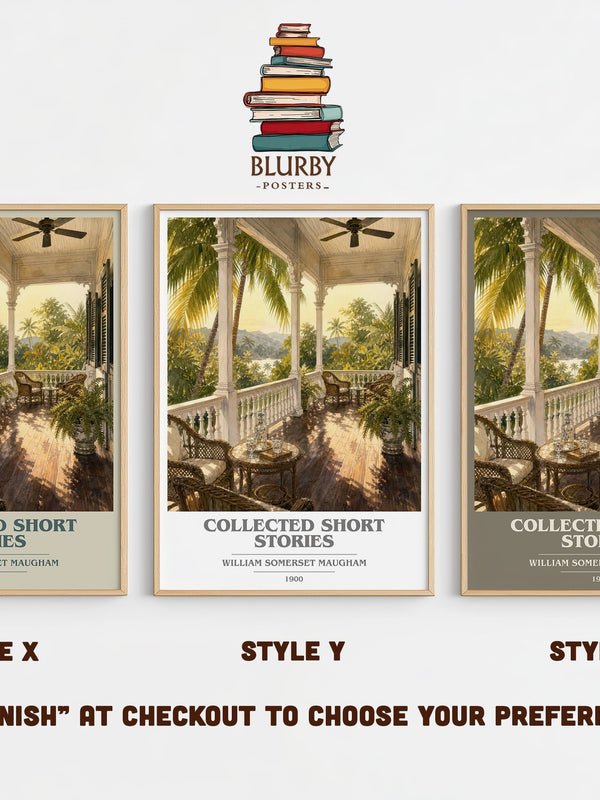 Collected short stories book cover print in frame leaning in hallway – classic literature wall art