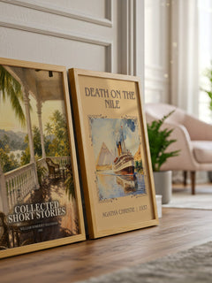 Collected short stories watercolour print framed by window – literary home decor