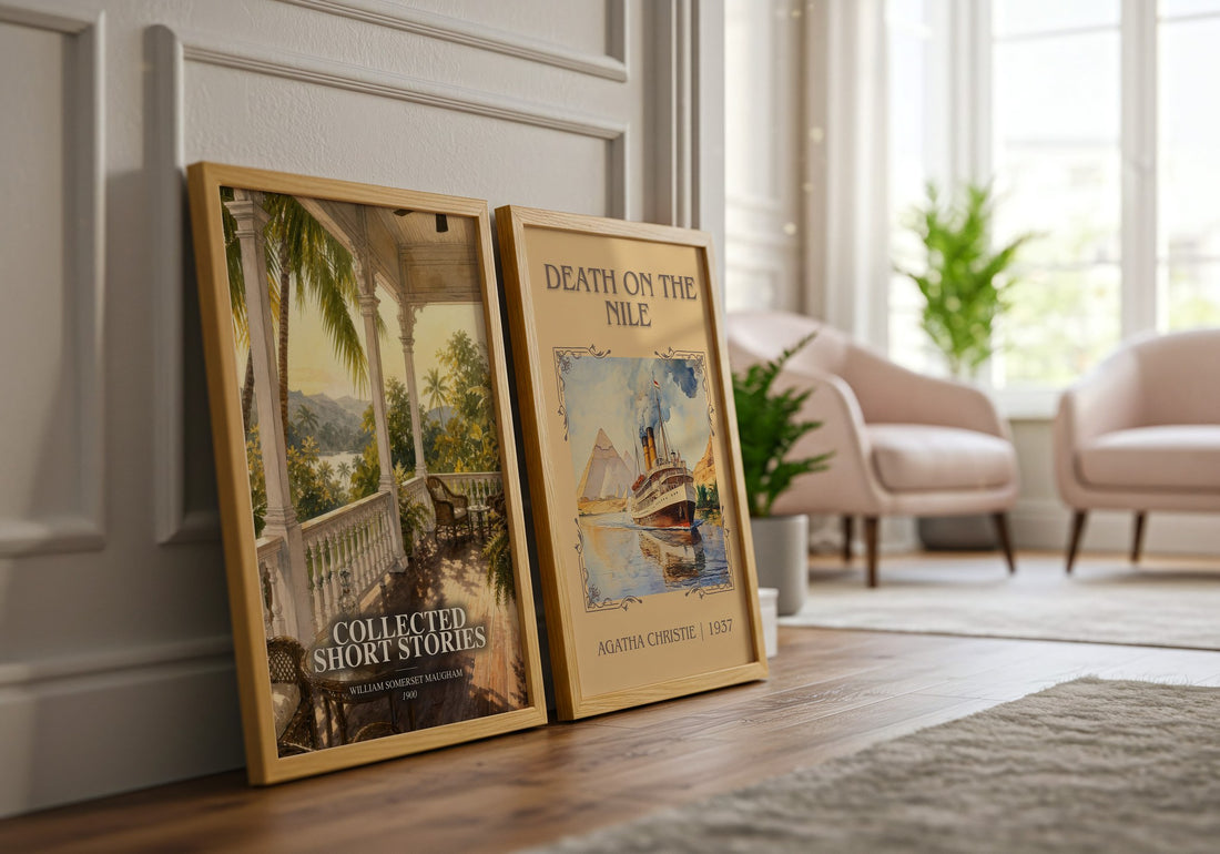 Collected short stories watercolour print framed by window – literary home decor