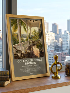 Collected short stories bookish print framed by window – literary home decor