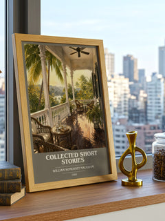 Collected short stories book cover print framed by window – literary home decor