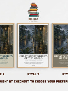 Great Short Stories of the World bookish print in frame leaning in hallway – literary fiction wall art