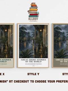Great Short Stories of the World book cover print in frame leaning in hallway – literary fiction wall art