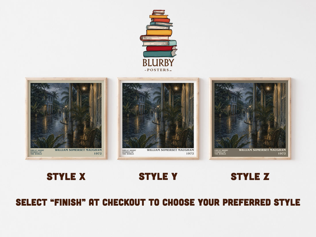 Great Short Stories of the World literary print in frame leaning in hallway – literary fiction wall art (mockup)