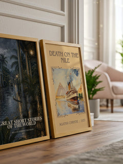 Great Short Stories of the World watercolour print framed by window – literary home decor