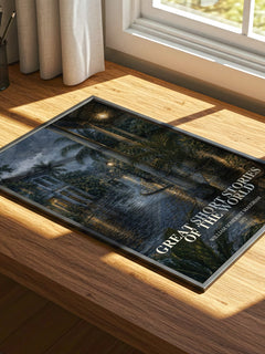 Great Short Stories of the World watercolour book poster framed on wall – literary fiction wall art
