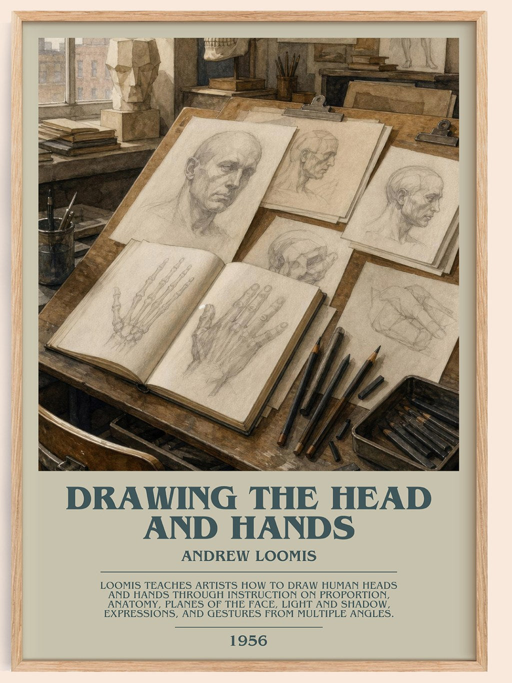 Drawing the head and hands bookish book poster by Andrew Loomis – framed literary art print