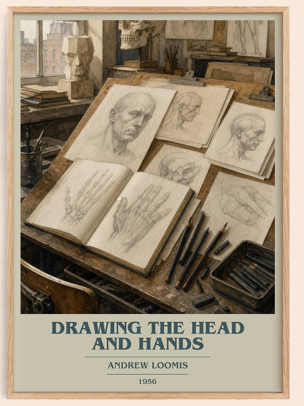 Drawing the head and hands book cover book poster by Andrew Loomis – framed literary art print