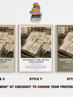 Drawing the head and hands bookish print in frame leaning in hallway – non fiction wall art