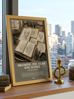 Drawing the head and hands bookish print framed by window – literary home decor