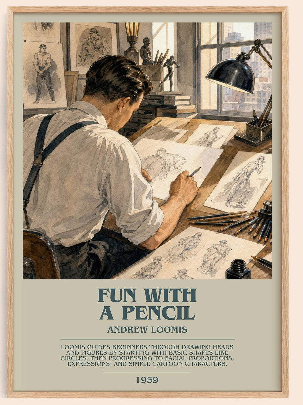 Fun With a Pencil bookish book poster by Andrew Loomis – framed literary art print