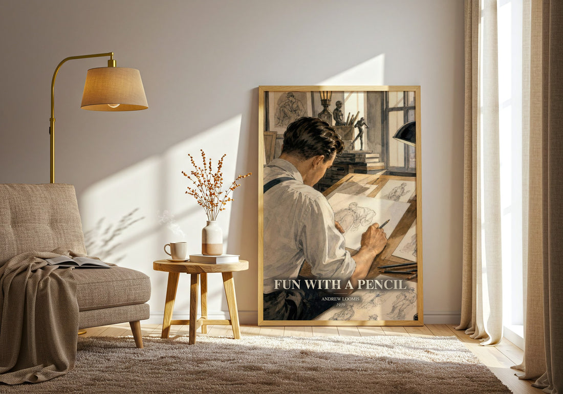 Fun With a Pencil watercolour print in frame leaning in hallway – non fiction wall art