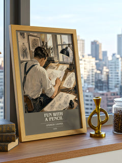 Fun With a Pencil book cover print framed by window – literary home decor
