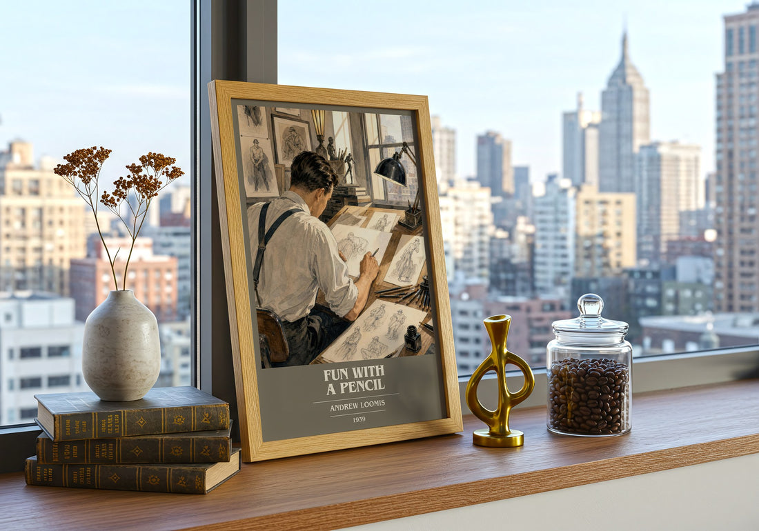 Fun With a Pencil book cover print framed by window – literary home decor