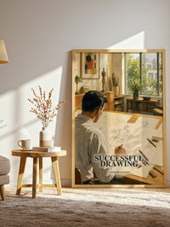 Successful drawing watercolour print in frame leaning in hallway – non fiction wall art
