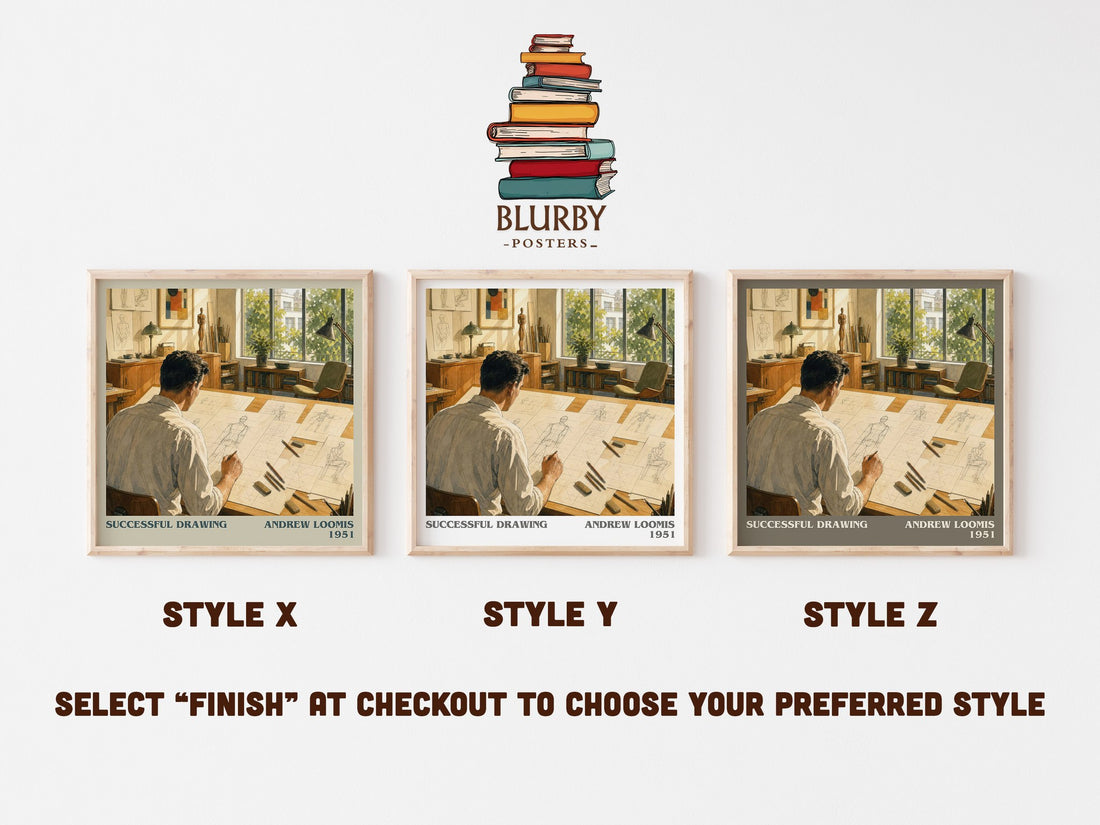 Successful drawing literary print in frame leaning in hallway – non fiction wall art (mockup)