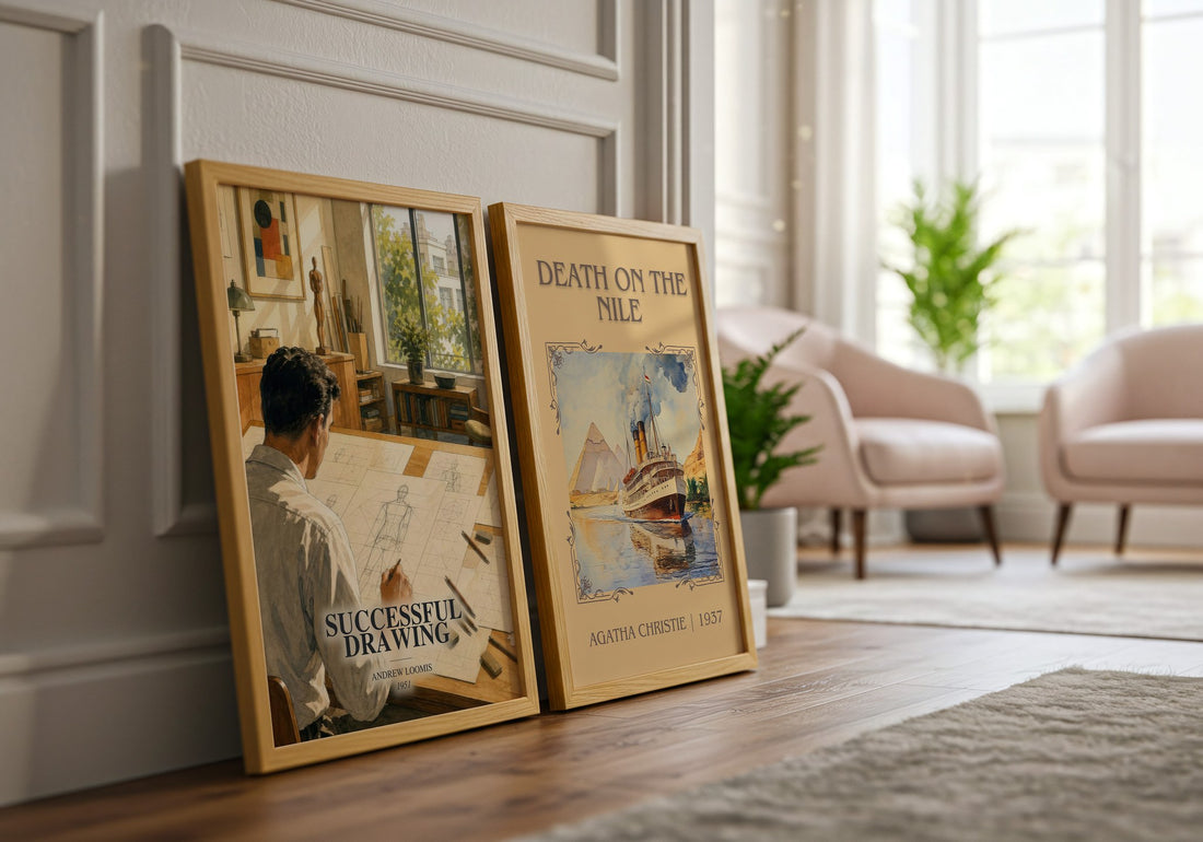 Successful drawing watercolour print framed by window – literary home decor