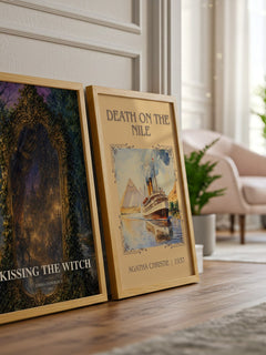 Kissing the Witch watercolour print framed by window – literary home decor