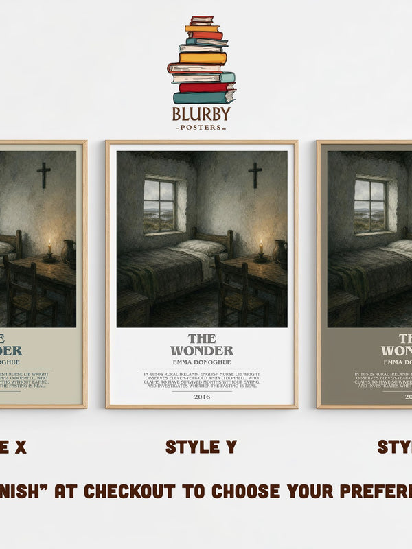 The Wonder bookish print in frame leaning in hallway – historical fiction wall art