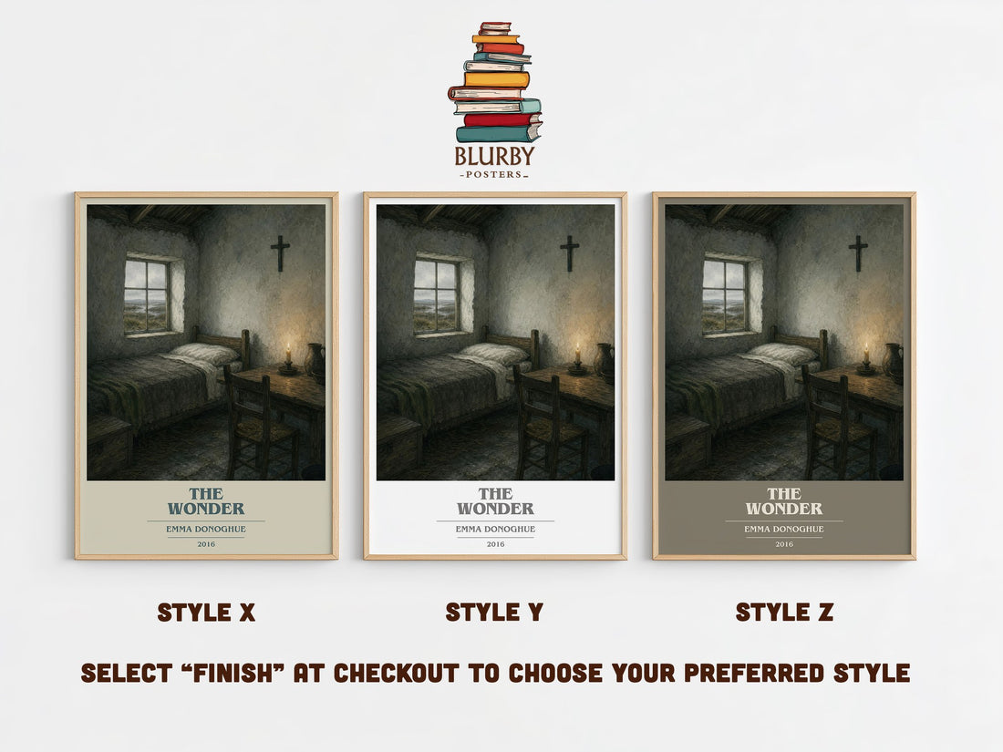 The Wonder book cover print in frame leaning in hallway – historical fiction wall art (mockup)