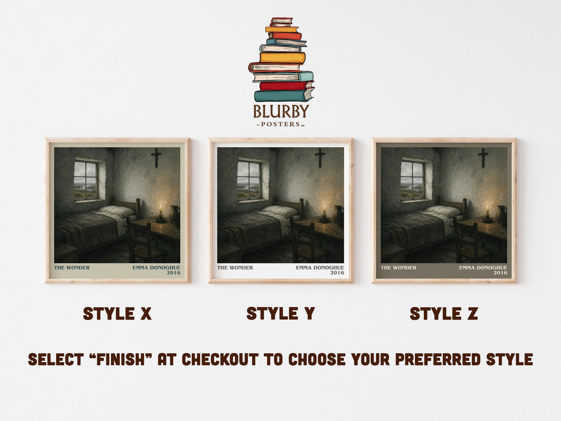 The Wonder literary print in frame leaning in hallway – historical fiction wall art (mockup)