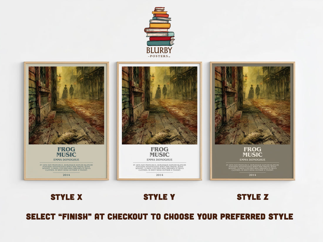 Frog music bookish print in frame leaning in hallway – historical fiction wall art (mockup)