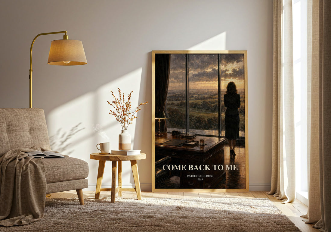 Come Back To Me watercolour print in frame leaning in hallway – romance wall art