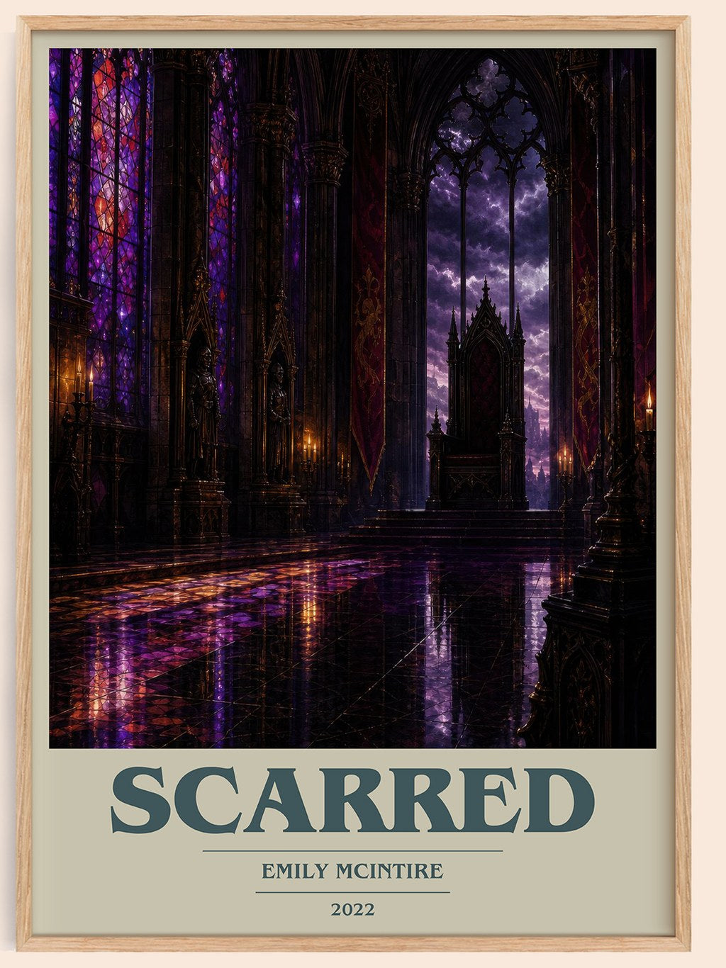 Scarred book cover book poster by Emily McIntire – framed literary art print