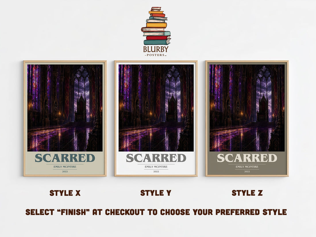 Scarred book cover print in frame leaning in hallway – romance wall art (mockup)
