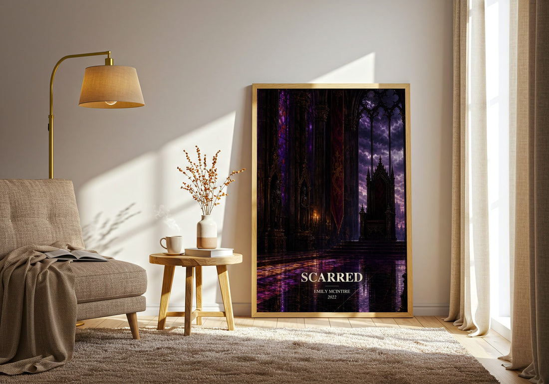 Scarred watercolour print in frame leaning in hallway – romance wall art