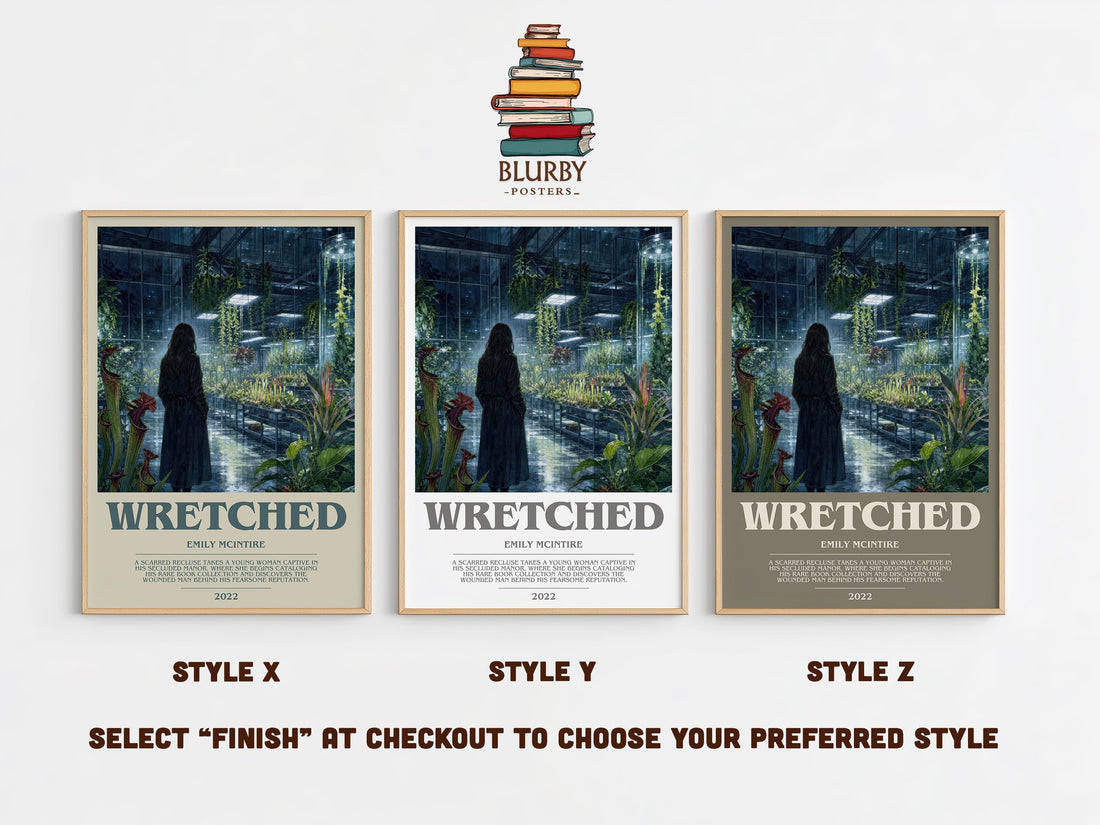 Wretched bookish print in frame leaning in hallway – romance wall art (mockup)