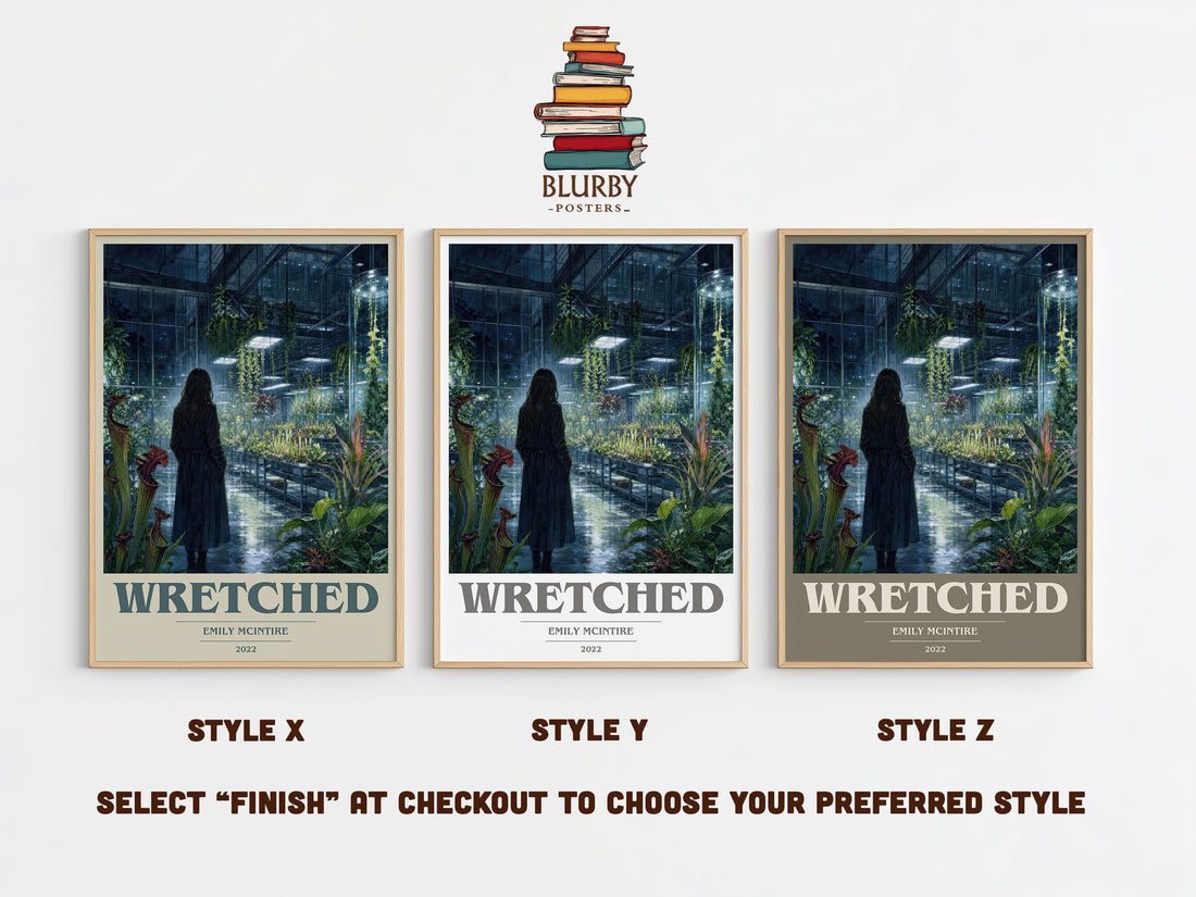 Wretched book cover print in frame leaning in hallway – romance wall art (mockup)