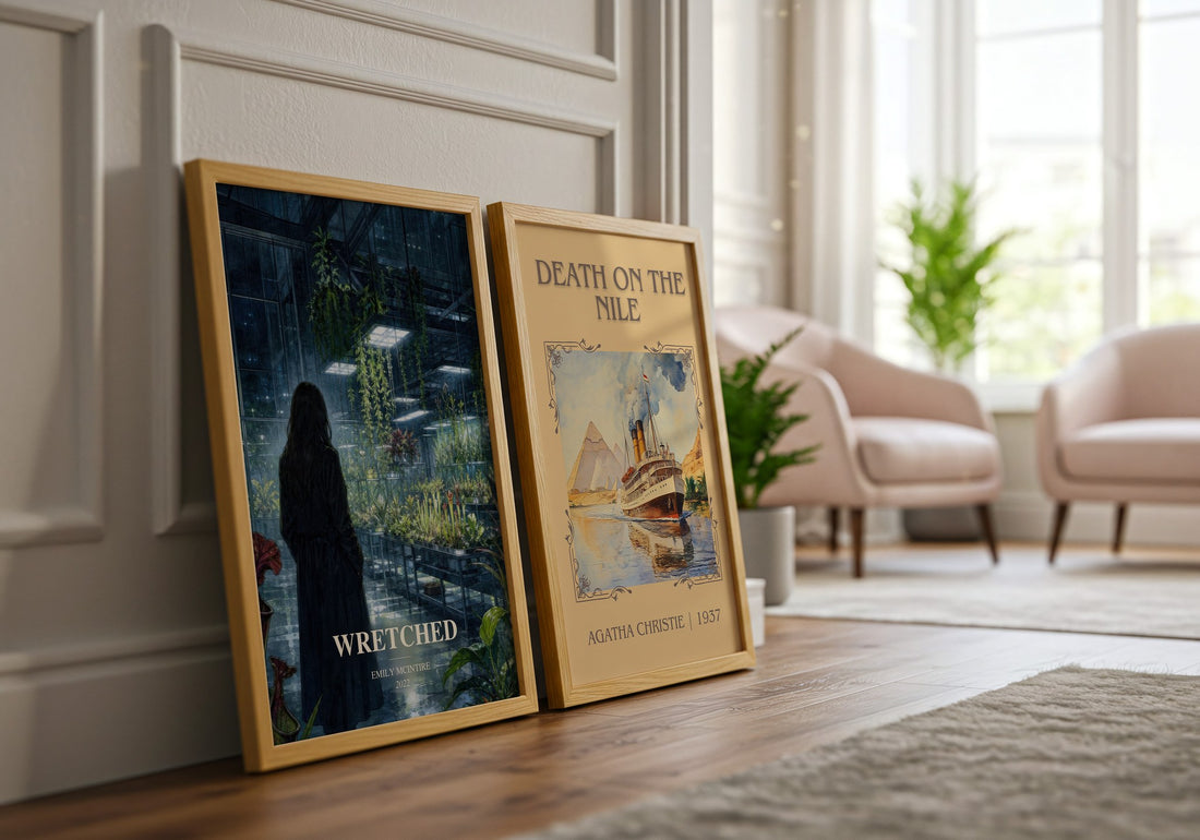 Wretched watercolour print framed by window – literary home decor