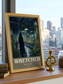 Wretched book cover print framed by window – literary home decor