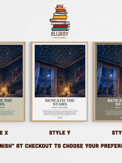 Beneath the Stars bookish print in frame leaning in hallway – romance wall art