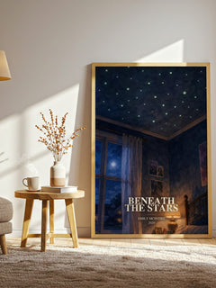 Beneath the Stars watercolour print in frame leaning in hallway – romance wall art
