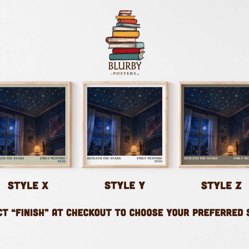 Beneath the Stars literary print in frame leaning in hallway – romance wall art