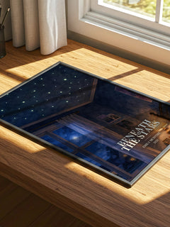 Beneath the Stars watercolour book poster framed on wall – romance wall art